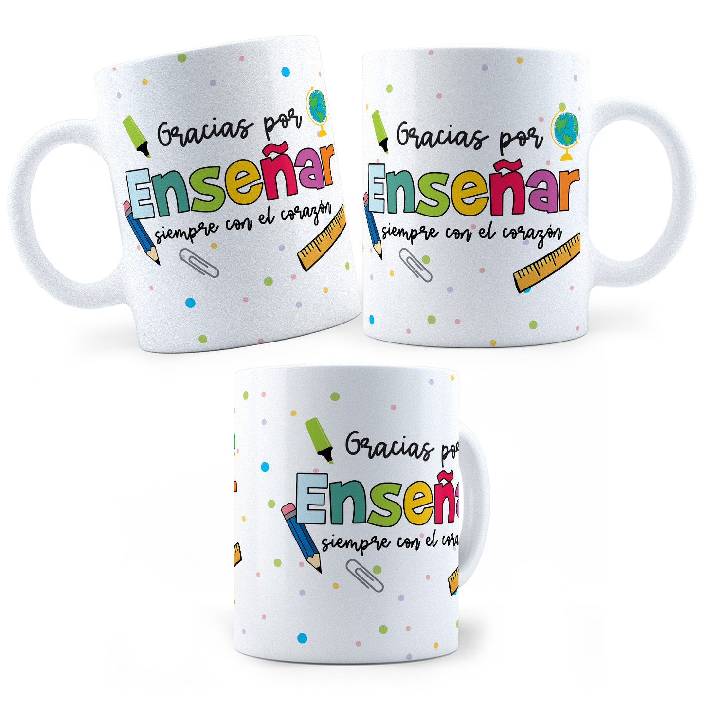 Taza Gracias Por Enseñar Con El Corazón - Maestros -11Oz (320 ml)