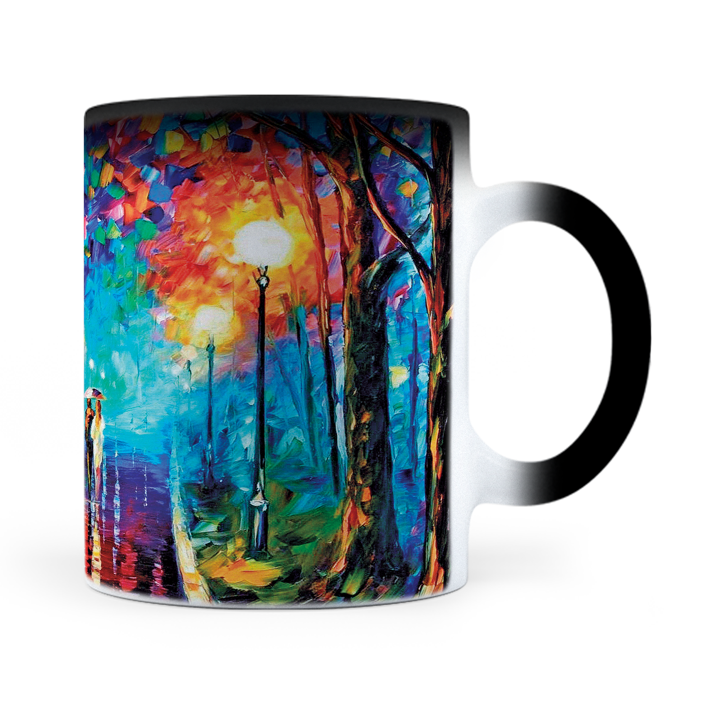 Taza Mágica Pareja Bajo La Lluvia De L. Afremov - Térmica 11 oz (320 ml)