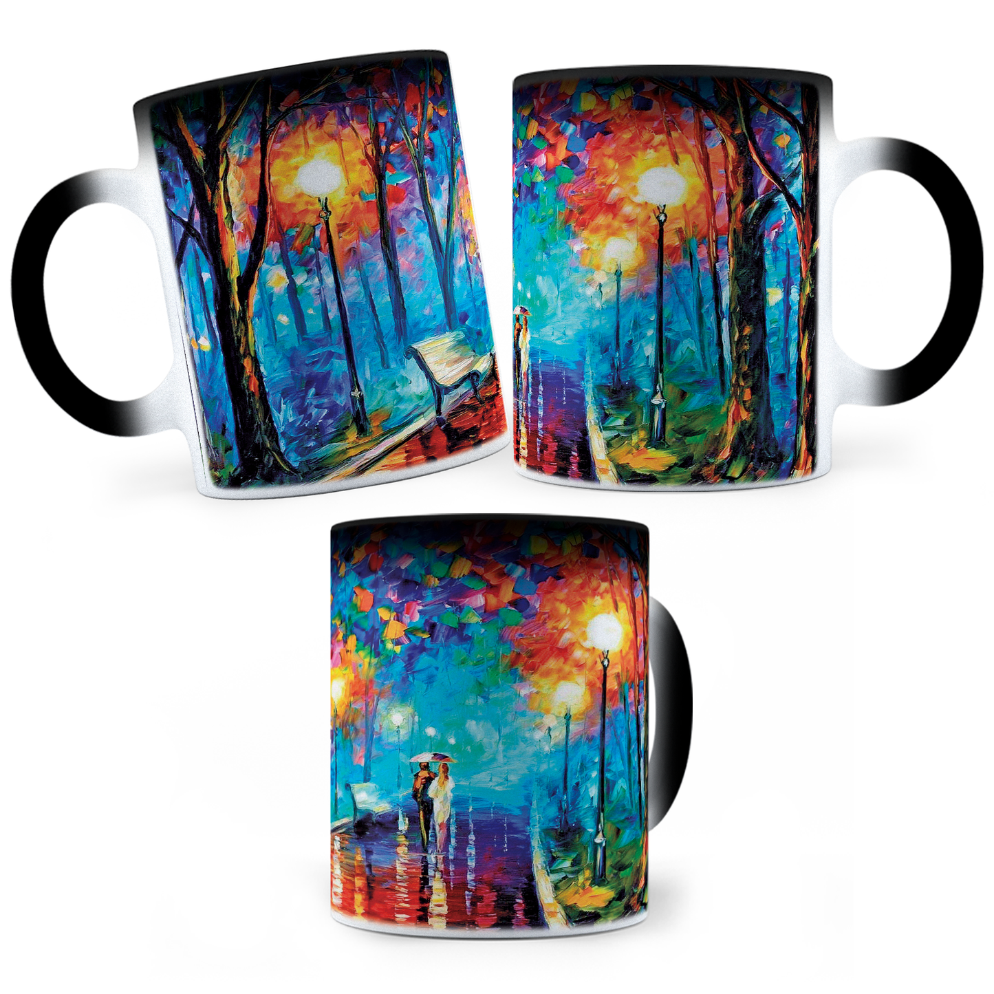 Taza Mágica Pareja Bajo La Lluvia De L. Afremov - Térmica 11 oz (320 ml)