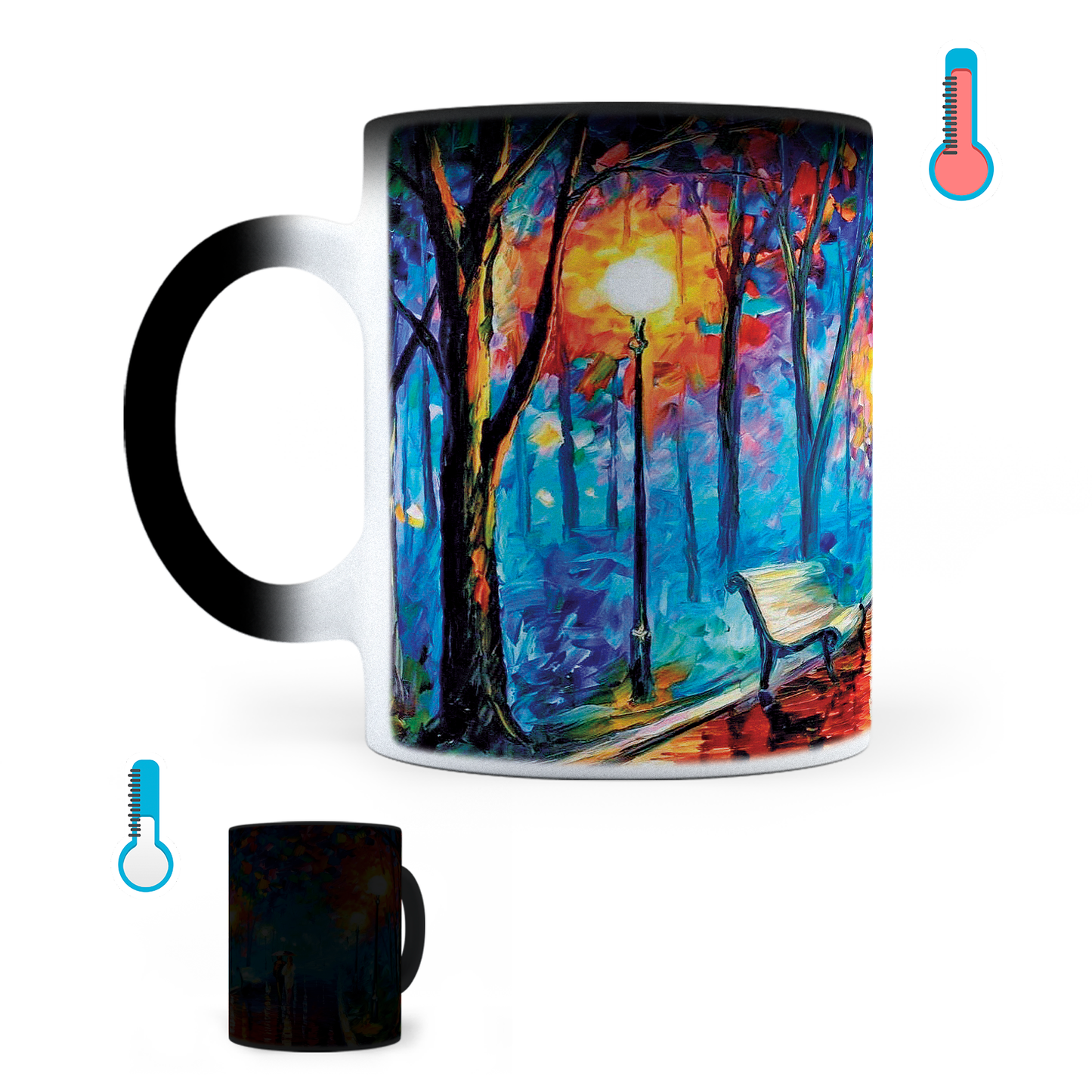 Taza Mágica Pareja Bajo La Lluvia De L. Afremov - Térmica 11 oz (320 ml)