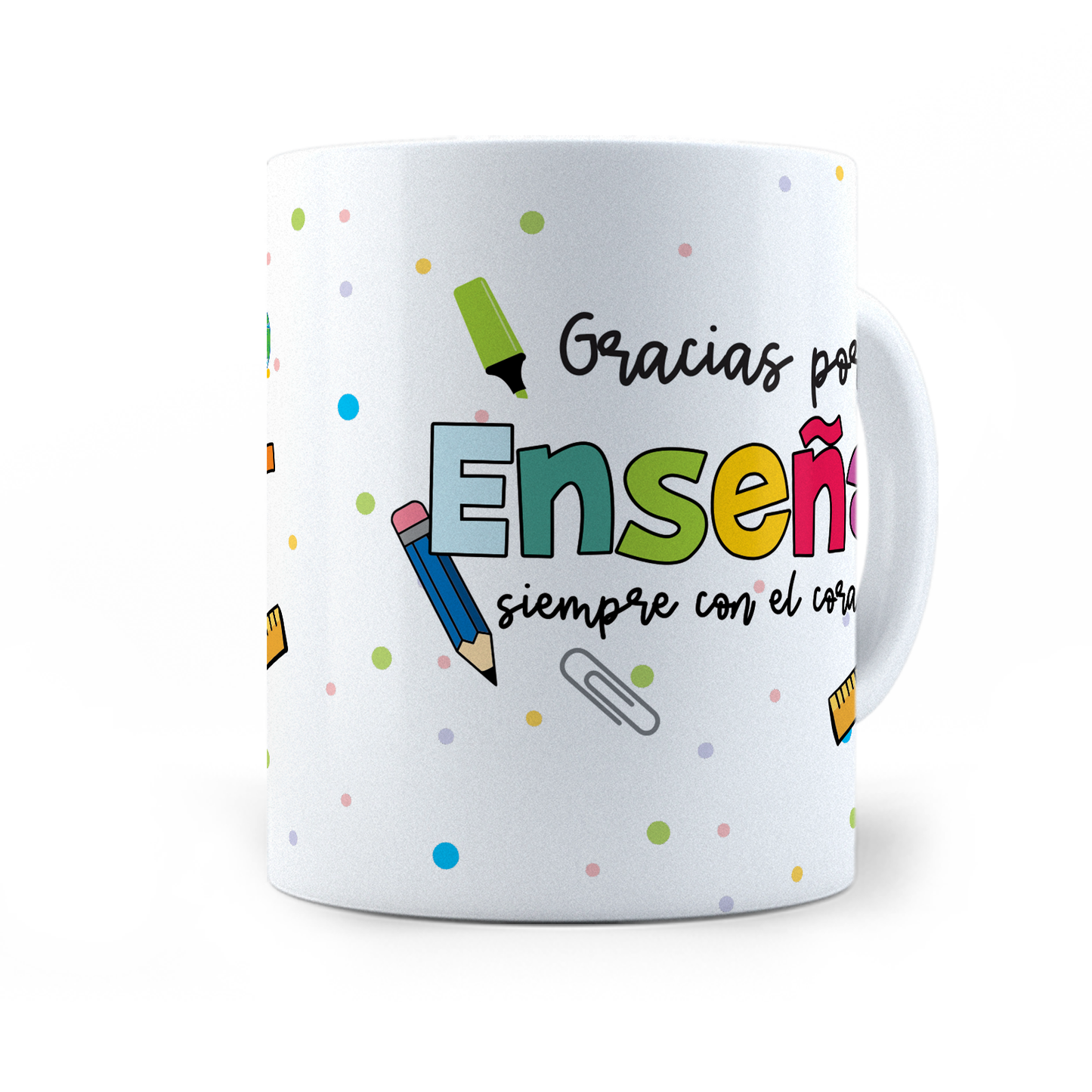 Taza Gracias Por Enseñar Con El Corazón - Maestros -11Oz (320 ml)